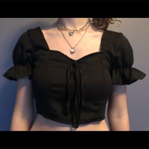 Shein black cropped ruffled sleeve top.